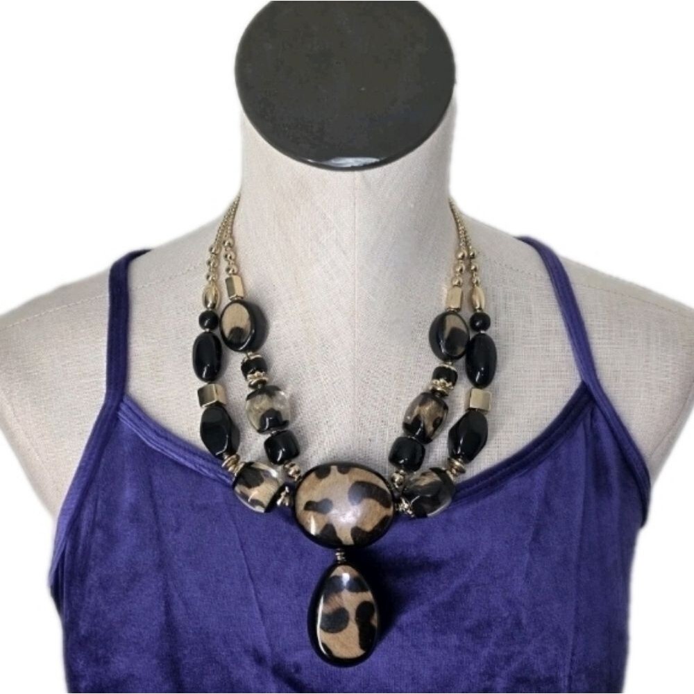 Chico's Multi-Strand Animal Print Beaded Necklace NWOT